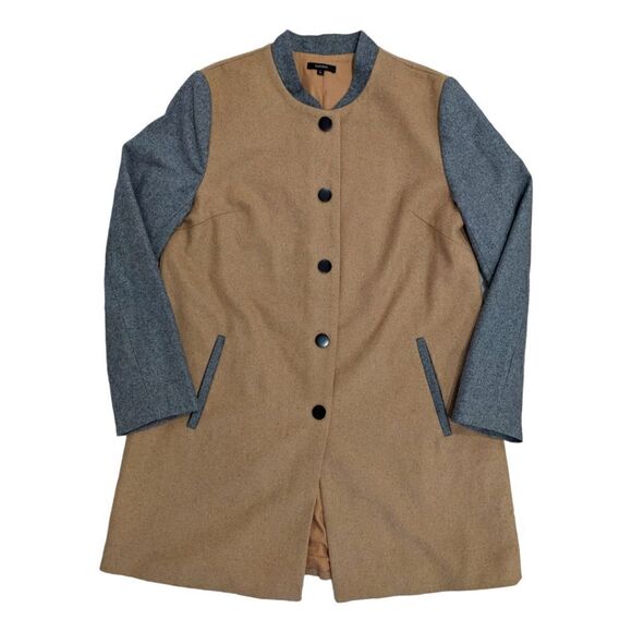 Women Lady Long Woolen Coat Autumn Long Sleeve Contrast Color Patchwork Size L - Picture 8 of 14